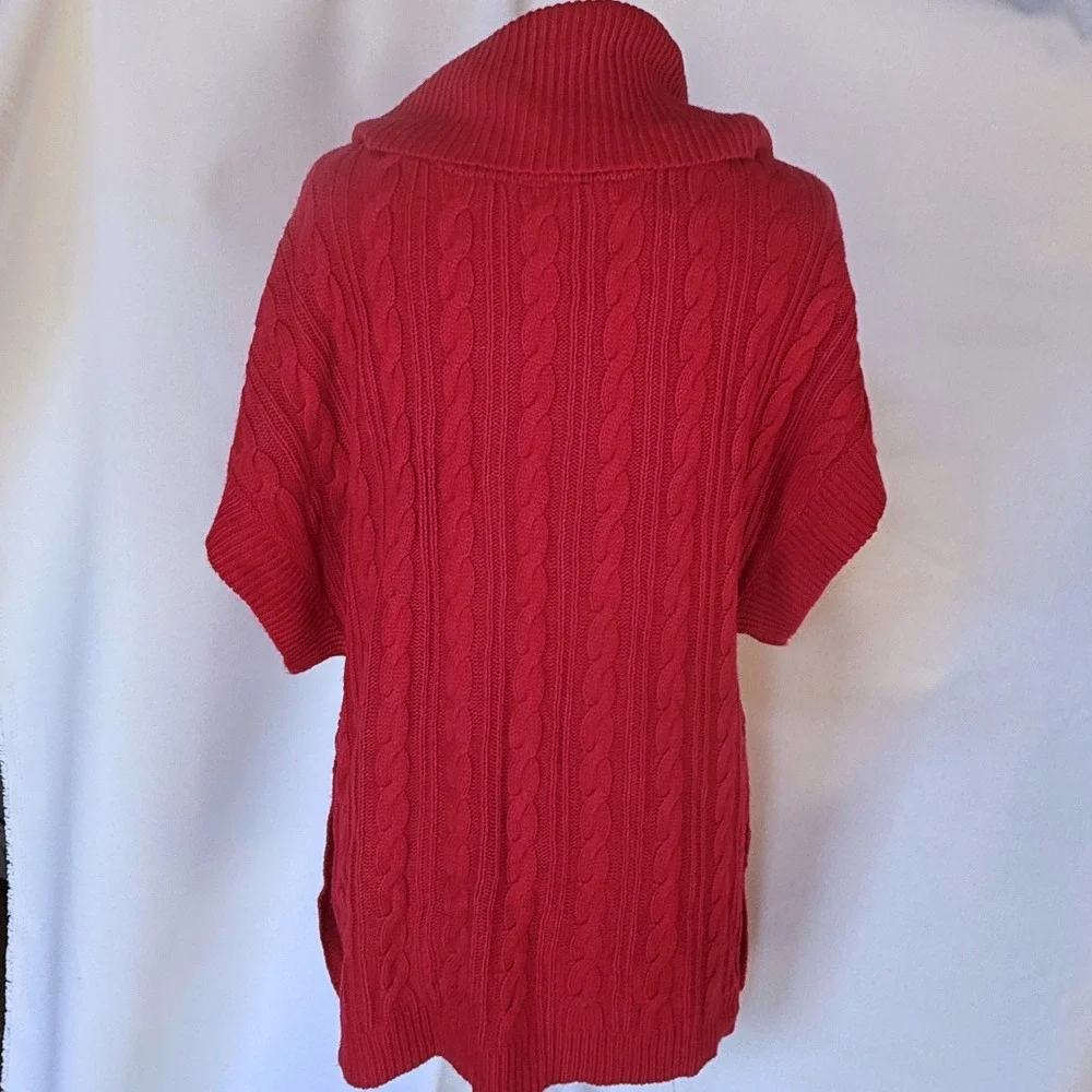 Nicole Miller Womens Red Cable‎ Knit Cowl Turtleneck Sweater L Oversized Hipster